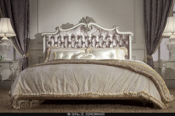 Italian Style Luxury European Bedroom Furniture Set Hand Carved Velvet Royal Double Bed