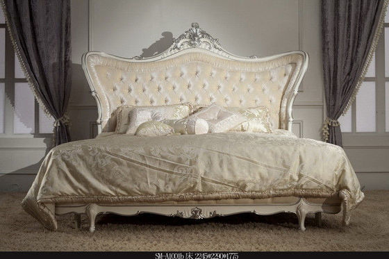 Italian Style Luxury European Bedroom Furniture Set Hand Carved Velvet Royal Double Bed