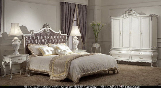 Italian Style Luxury European Bedroom Furniture Set Hand Carved Velvet Royal Double Bed