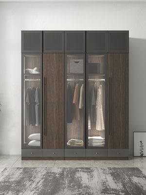 5 Star Hotel Melamine Wood Furniture Simple Sliding Wardrobe With Transparent Doors