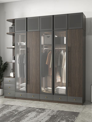 5 Star Hotel Melamine Wood Furniture Simple Sliding Wardrobe With Transparent Doors
