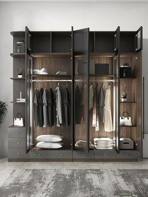 5 Star Hotel Melamine Wood Furniture Simple Sliding Wardrobe With Transparent Doors